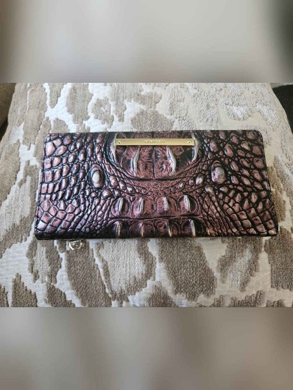 Brahmin Iridescent Plum Croc-Embossed Leather Wallet